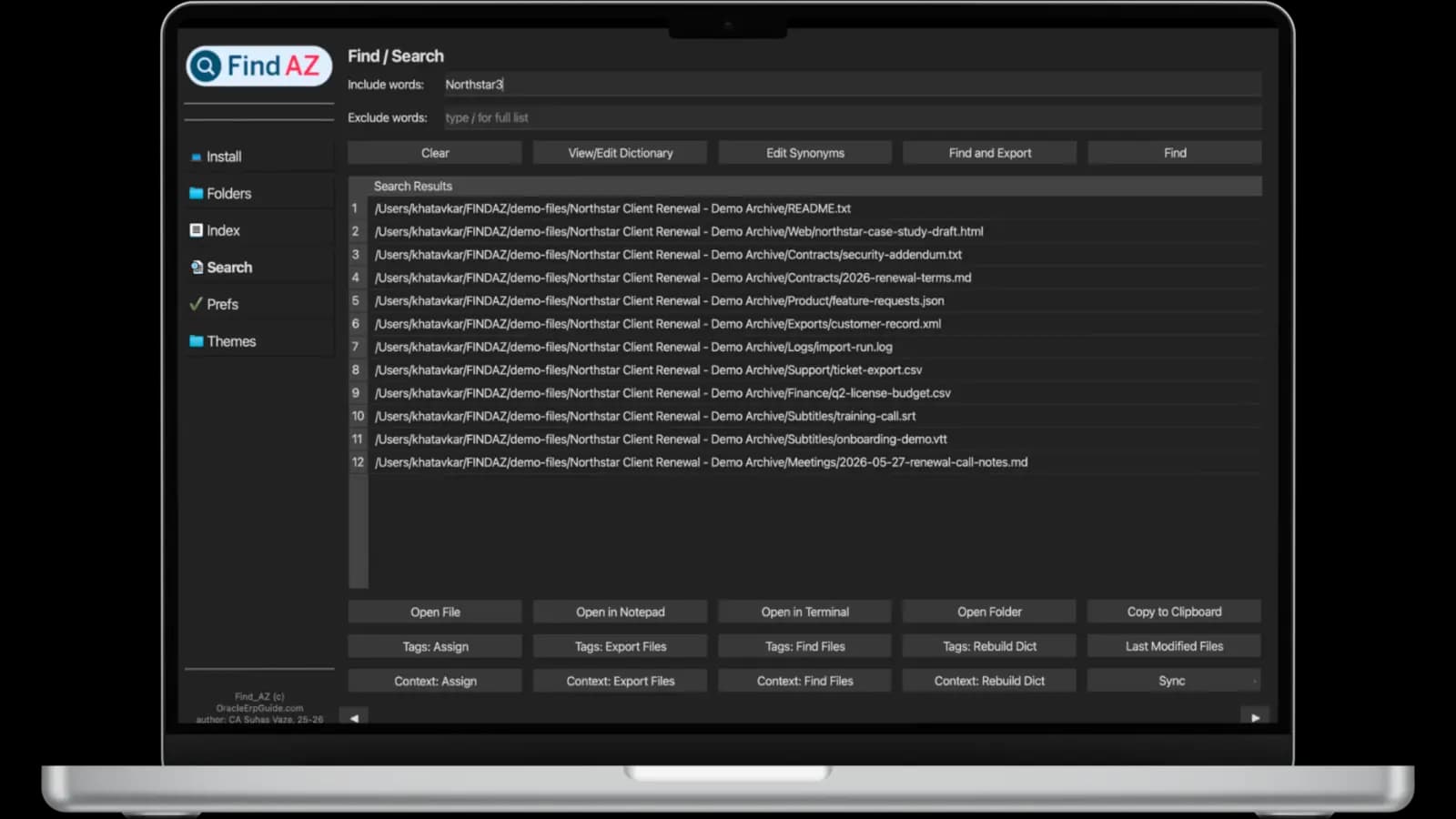 Find AZ desktop app search results